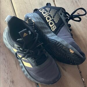 adidas Black and Gold Mesh Athletic Shoes